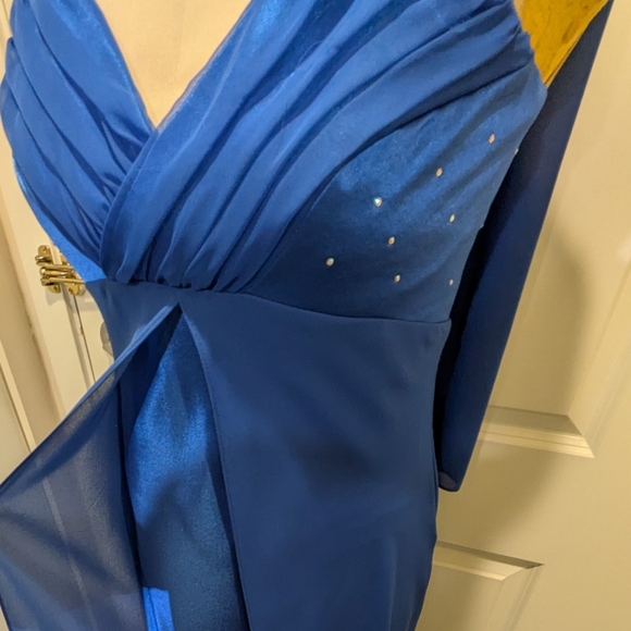 EUC 90s Y2K Aspeed USA XL Royal Blue Satin Chiffon Gown with Matching Scarf - Picture 4 of 13